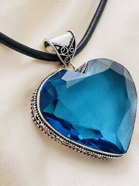 925 Sterling Silver London Blue Topaz Heart Necklace Gemstone Womens Jewelry 2”